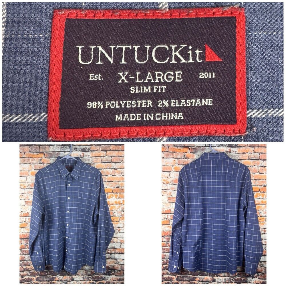 UNTUCKit XL Slim Fit Otranto Flannel Windowpayne Blue Long Sleeve Shirt Gorpcore